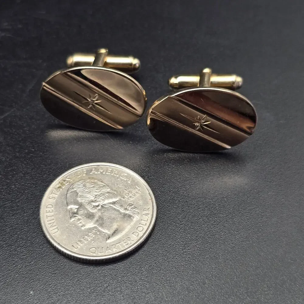Gold Tone Oval Cuff Links Men's Vintage Accessory